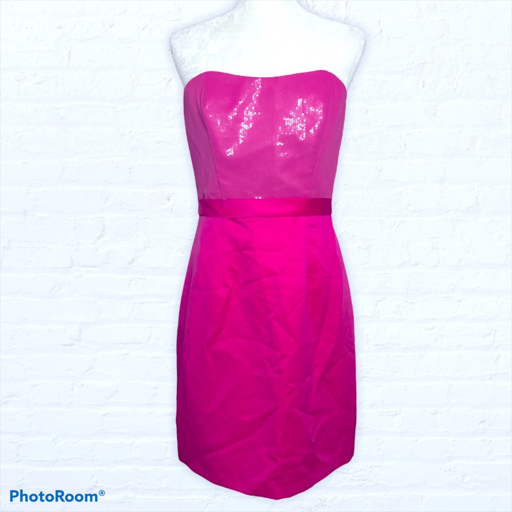 Alfred Angelo strapless fuchsia party bridal dress size 10 sequins Barbie Prom